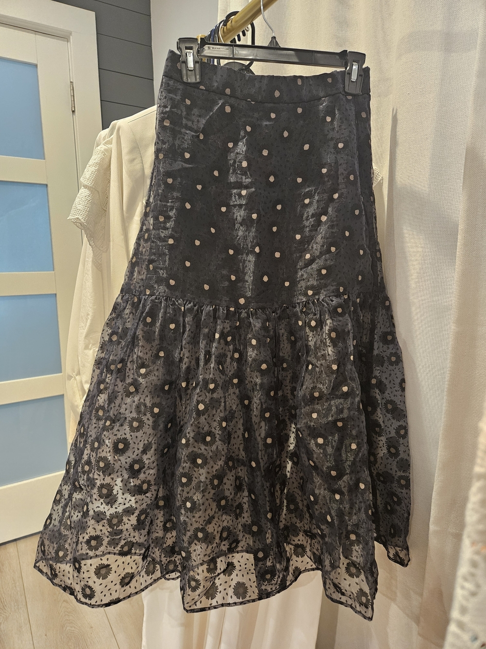 Zara Black Polka Dot Tiered A-Line Skirt - Picture 2 of 5